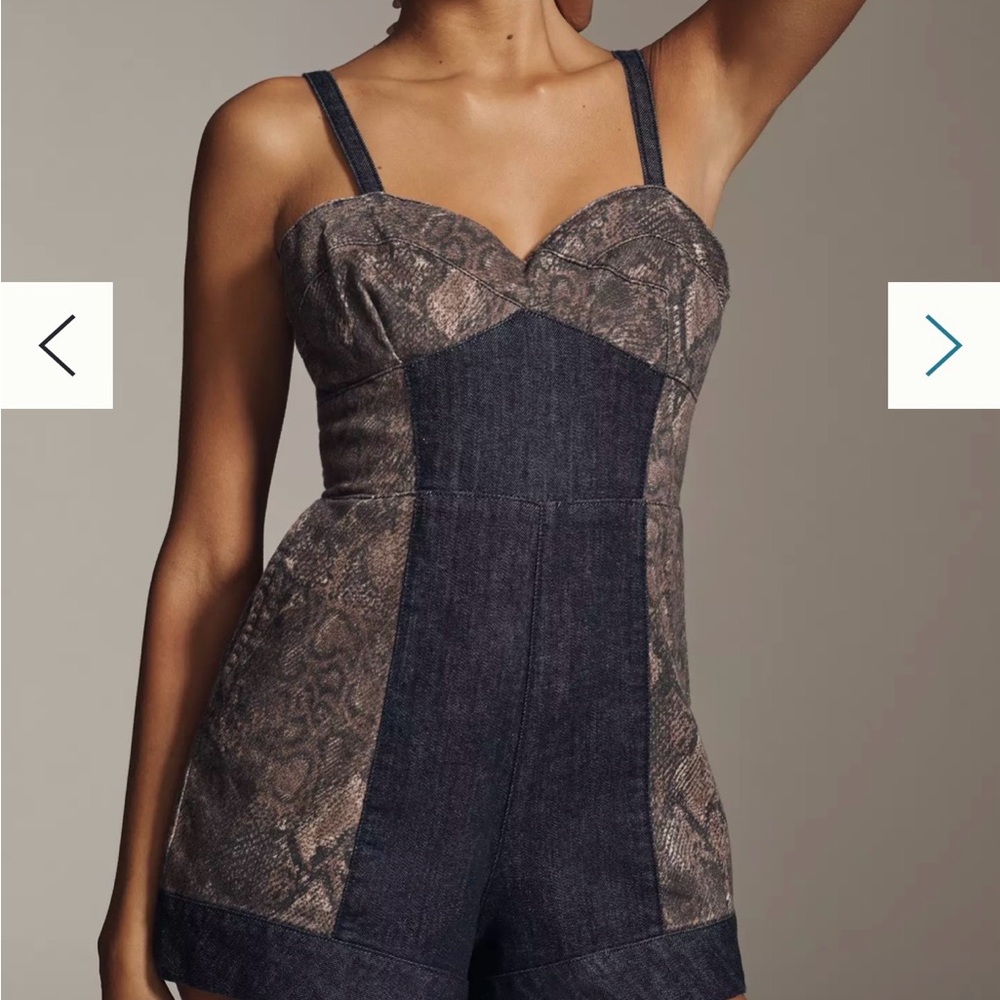 Anthropologie Pilcro Sleeveless Snake Print Denim Romper